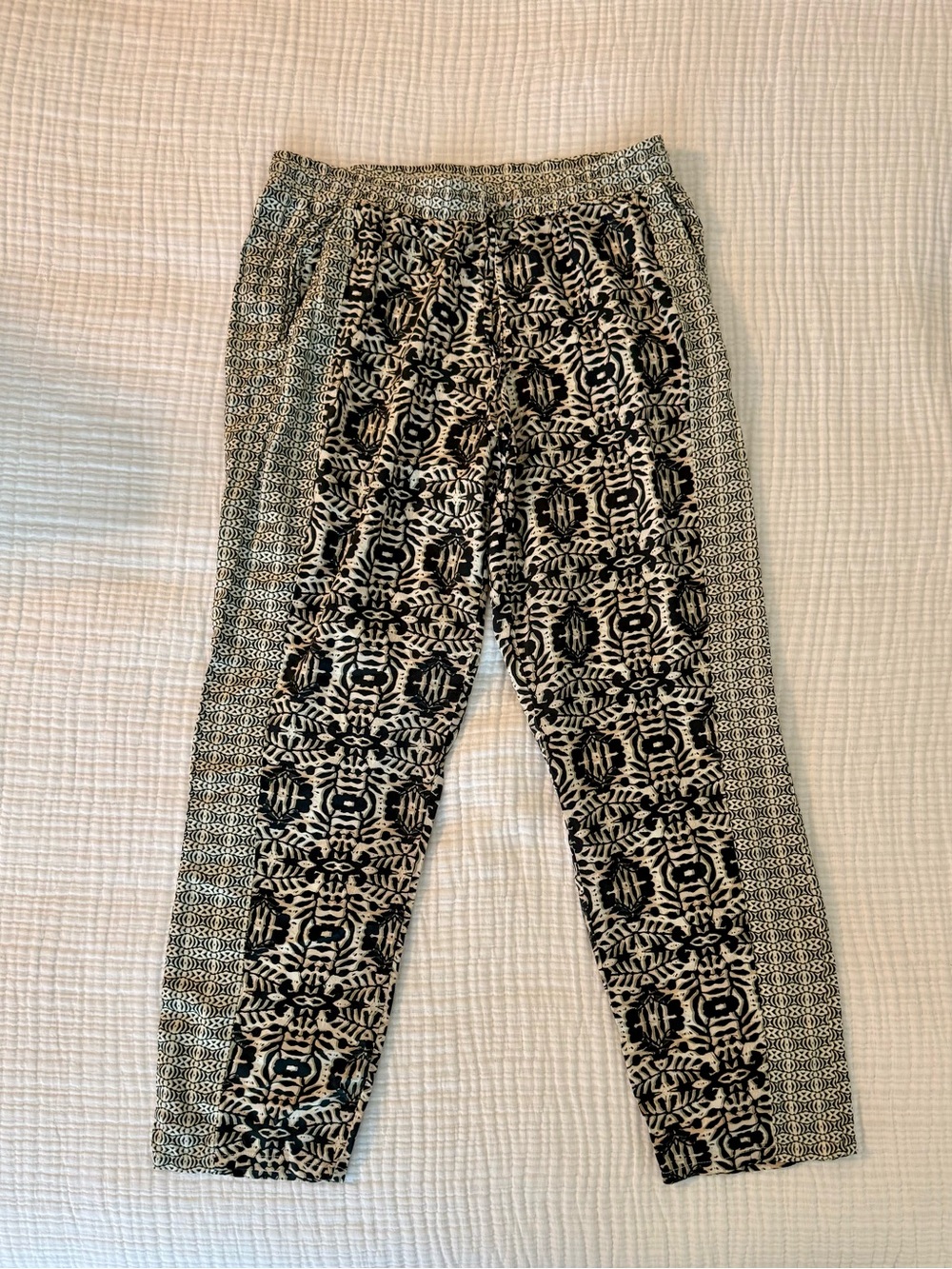 Michael Stars Green & Cream Geometric Wide-Leg Pull-On Pants